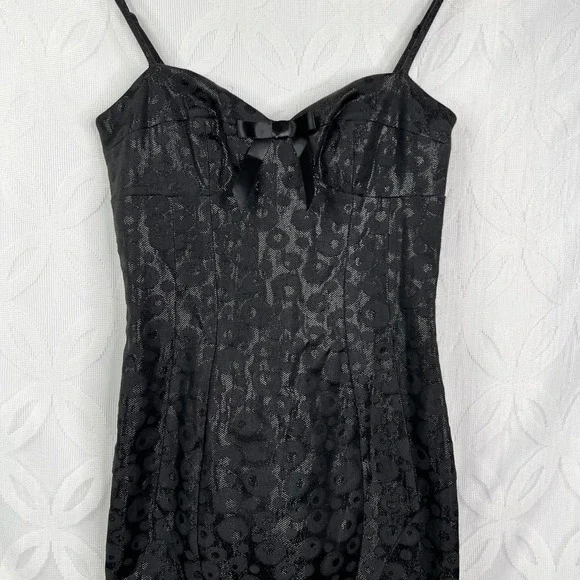 Y2K Betsey Johnson Black Leopard Rockabilly Spaghetti Strap Dress Size 0 - Picture 4 of 15